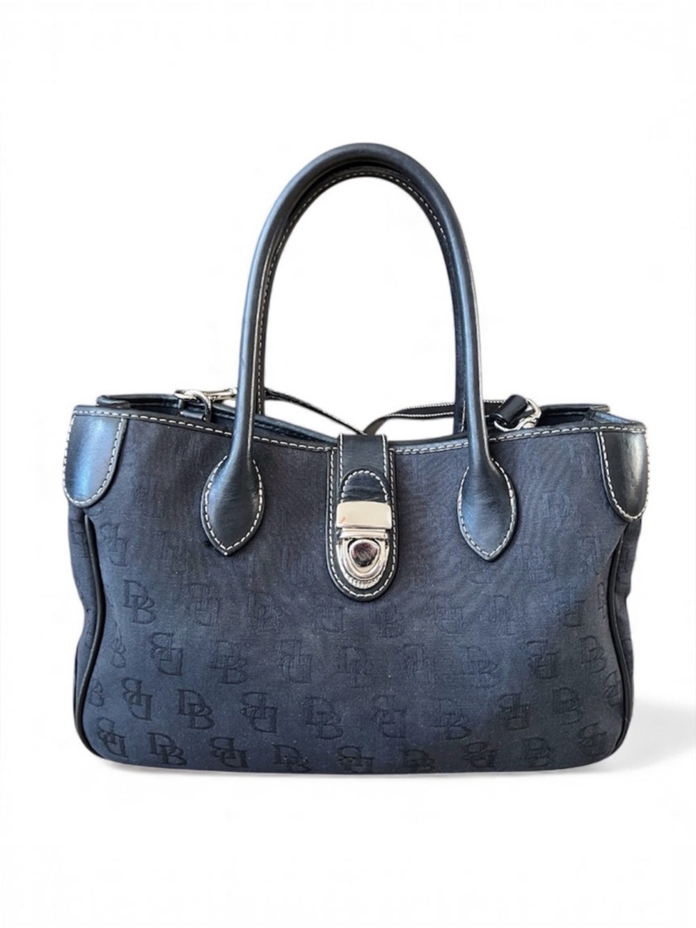 Dooney & Bourke Vintage Signature Monogram Black Canvas Satchel Bag Purse Y2